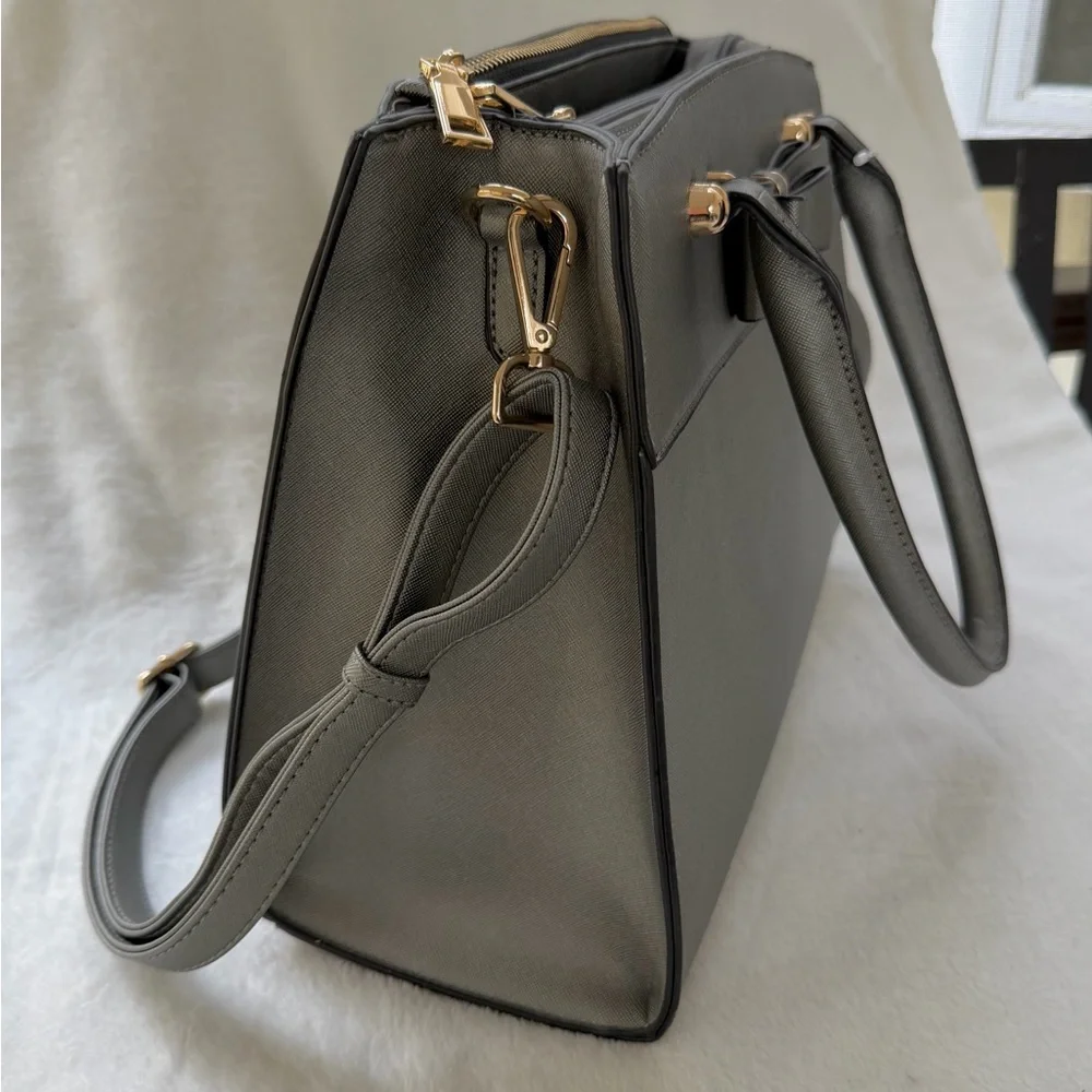 LJOSEIND Designer Handbag Tote Pewter Silver Large Crossbody Shoulder Bag NWOT